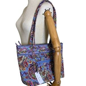 Vera Bradley Tote Bag Womens Medium Blue Paisley Quilted Cotton Floral Shoulder